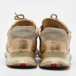 Prada Sport Beige/Gold Leather and Suede America's Cup Low Top Sneakers Size 39.5