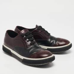 Prada Sport Burgundy/Black Leather  Brogues Lace Up Sneakers Size 39       