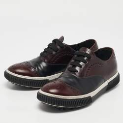 Prada Sport Burgundy/Black Leather  Brogues Lace Up Sneakers Size 39       