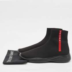 Prada Sport Black Knit Fabric High Top Sneakers Size 43