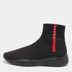Prada Sport Black Knit Fabric High Top Sneakers Size 43