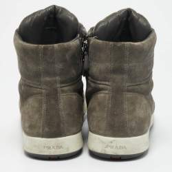 Prada Sport Grey Suede Leather High Top Sneakers Size 45