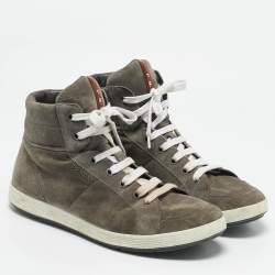 Prada Sport Grey Suede Leather High Top Sneakers Size 45