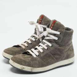 Prada Sport Grey Suede Leather High Top Sneakers Size 45