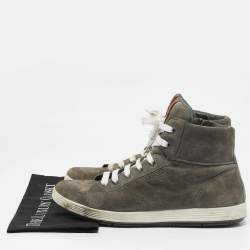 Prada Sport Grey Suede Leather High Top Sneakers Size 45
