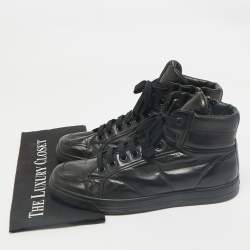 Prada Sport Black Leather High Top Sneakers Size 43