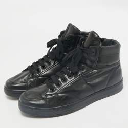 Prada Sport Black Leather High Top Sneakers Size 43