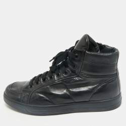 Prada Sport Black Leather High Top Sneakers Size 43