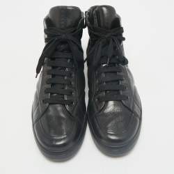 Prada Sport Black Leather High Top Sneakers Size 43