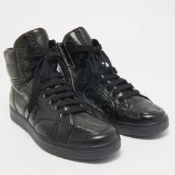 Prada Sport Black Leather High Top Sneakers Size 43