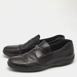 Pre Owned Prada Sport Black Leather Slip On Loafers Size 42