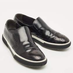 Prada Sport Black Leather Brogue Slip On Sneakers Size 43