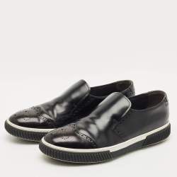 Prada Sport Black Leather Brogue Slip On Sneakers Size 43