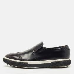 Prada Sport Black Leather Brogue Slip On Sneakers Size 43