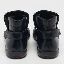 Pre Owned Prada Sport Black Leather High Top Sneakers Size 43