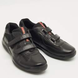 مملوكة مسبقًا Prada Sport Black Mesh and Leather Low Top Sneakers Size 44.5