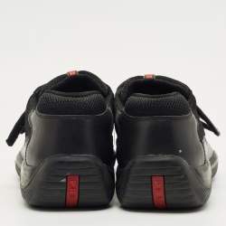 مملوكة مسبقًا Prada Sport Black Mesh and Leather Low Top Sneakers Size 44.5