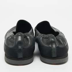 Pre Owned حذاء رياضي برادا سبورت جلد أسود مطاطي بدون رباط مقاس 45