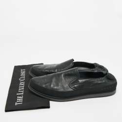 Pre Owned حذاء رياضي برادا سبورت جلد أسود مطاطي بدون رباط مقاس 45