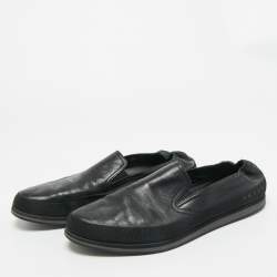 Pre Owned حذاء رياضي برادا سبورت جلد أسود مطاطي بدون رباط مقاس 45