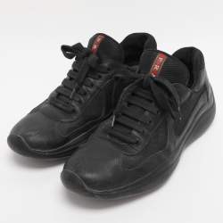 Pre Owned Prada Sport Black Leather and Mesh Low Top Sneakers Size 40
