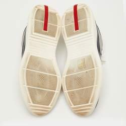 مملوكة مسبقًا حذاء رياضي برادا سبورت منخفض من أعلى جلد براءة اختراع وكاش شبكة أزرق كحلي/رمادي مقاس 41.5