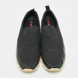 مملوكة مسبقًا Prada Sport Size 42 Black Canvas and Leather Slip On Sneakers