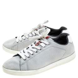 Pre Owned Prada Sport Light Grey Mesh Lace Low Top Sneakers Size 42.5