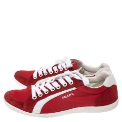Pre Owned Prada Sport Red Leather and Nylon Low Top Sneakers Size 42