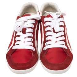 Pre Owned Prada Sport Red Leather and Nylon Low Top Sneakers Size 42