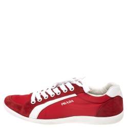 Pre Owned Prada Sport Red Leather and Nylon Low Top Sneakers Size 42
