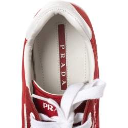 Pre Owned Prada Sport Red Leather and Nylon Low Top Sneakers Size 42
