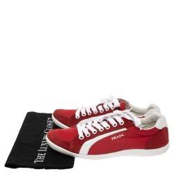 Pre Owned Prada Sport Red Leather and Nylon Low Top Sneakers Size 42