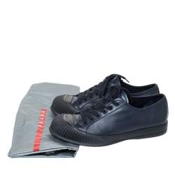 Pre Owned Prada Sport Black Leather Low Top Lace Up Sneakers Size 41.5