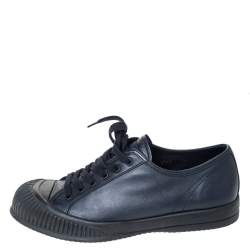 Pre Owned Prada Sport Black Leather Low Top Lace Up Sneakers Size 41.5