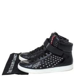 Prada Sport Black Leather Studded Lace Up High Top Sneakers Size 42