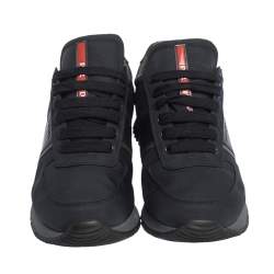 Pre Owned Prada Sport Dark Blue Canvas and Leather Sneakers Size 43.5