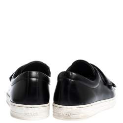 Pre Owned Prada Sport Black Leather Velcro Strap Low Top Sneakers Size 41.5