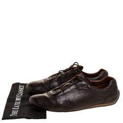 Pre Owned Prada Sport Dark Brown Leather Lace Up Low Top Sneakers Size 43.5