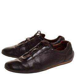 Pre Owned Prada Sport Dark Brown Leather Lace Up Low Top Sneakers Size 43.5