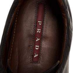 Pre Owned Prada Sport Dark Brown Leather Lace Up Low Top Sneakers Size 43.5