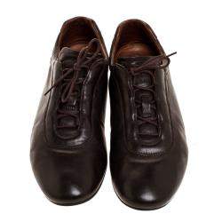 Pre Owned Prada Sport Dark Brown Leather Lace Up Low Top Sneakers Size 43.5