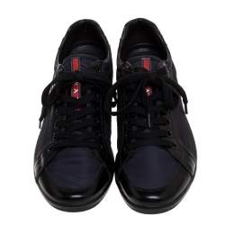 Pre Owned Prada Sport Black Nylon Fabric And Leather Low Top Sneakers Size 41.5