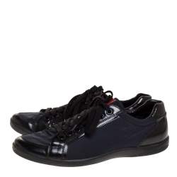 Pre Owned Prada Sport Black Leather And Nylon Lace Up Sneakers Size 44.5