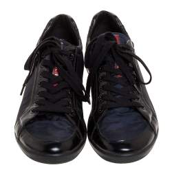 Pre Owned Prada Sport Black Leather And Nylon Lace Up Sneakers Size 44.5