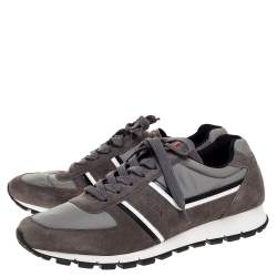 Pre Owned Prada Sport Grey Suede And Nylon Lace Up Sneakers Size 45.5