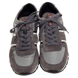 Pre Owned Prada Sport Grey Suede And Nylon Lace Up Sneakers Size 45.5