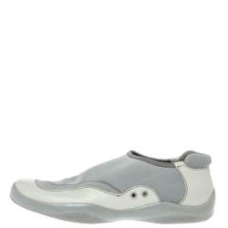Pre Owned Prada Sport Cream/Grey Canvas and Leather Slip On Sneakers Size 41.5