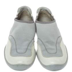 Pre Owned Prada Sport Cream/Grey Canvas and Leather Slip On Sneakers Size 41.5