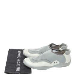 Pre Owned Prada Sport Cream/Grey Canvas and Leather Slip On Sneakers Size 41.5